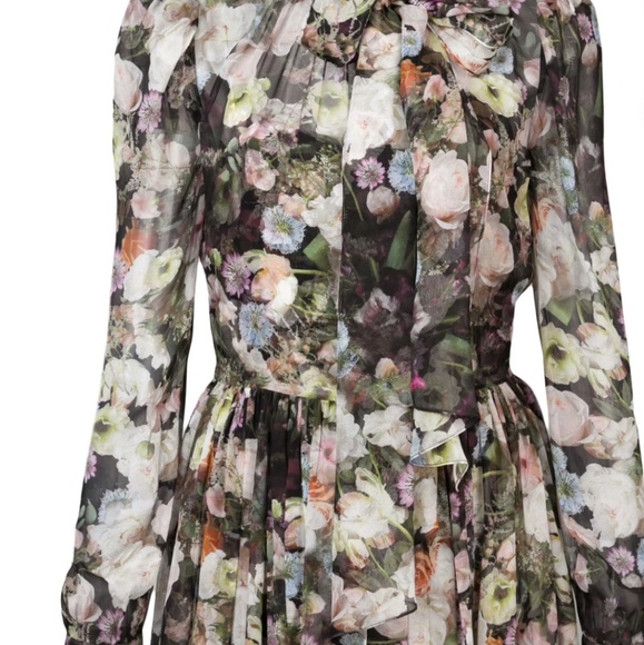 Adam Lippes "Printed Chiffon Tie-Neck Mini Dress" - Picture 8 of 11